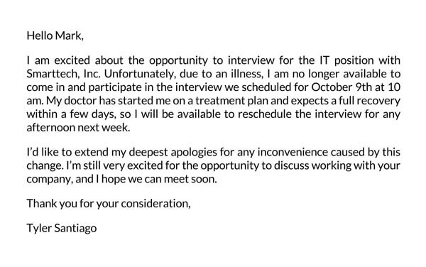 Reschedule Interview Example - Free Editable Template