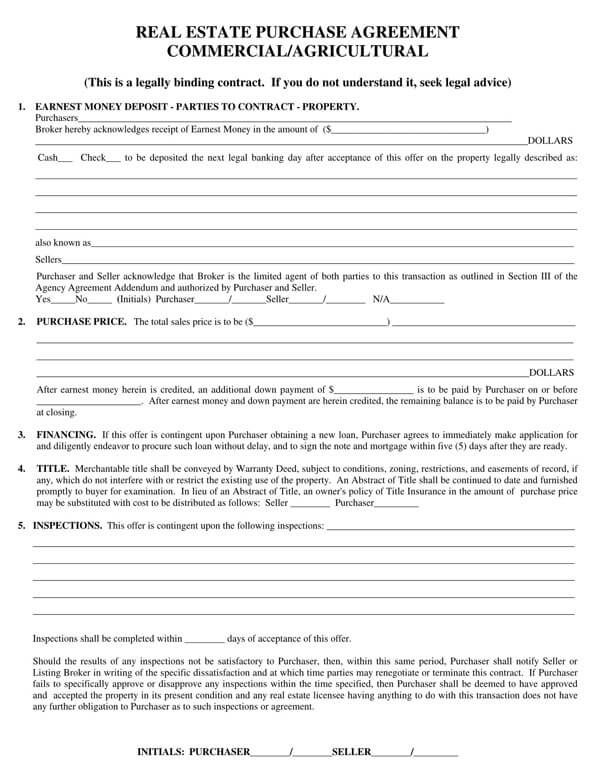 Professional Editable Commercial Real Estate Purchase Agreement Template 02 as Pdf File