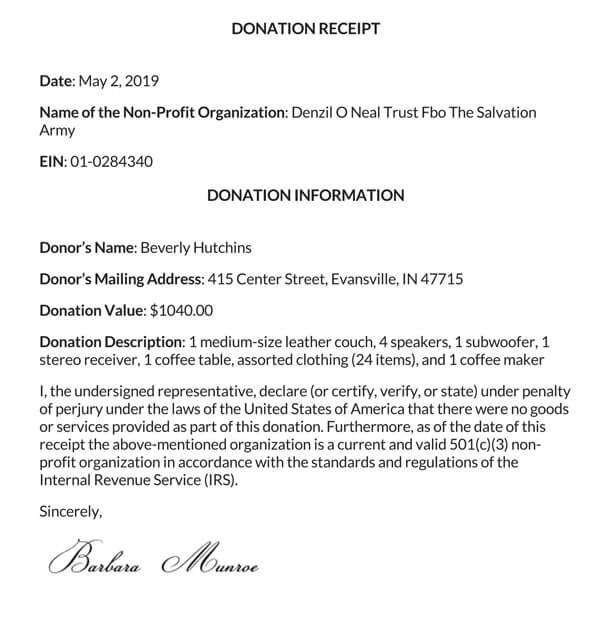 Easy-to-use donation receipt template in editable Word format 02