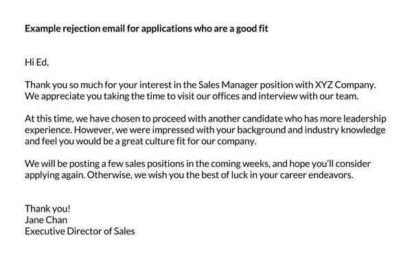 Editable Candidate Rejection Email After an Interview Sample 02 for Word File