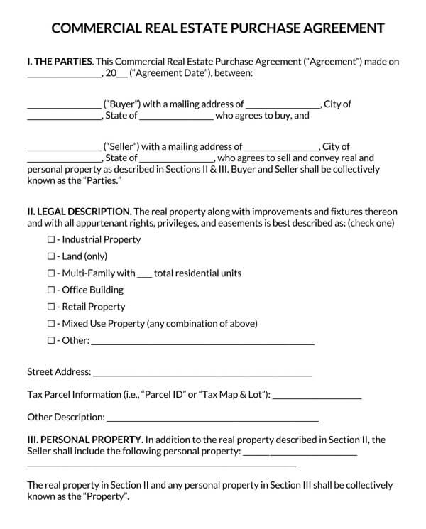 Professional Editable Commercial Real Estate Purchase Agreement Template 03 as Pdf File