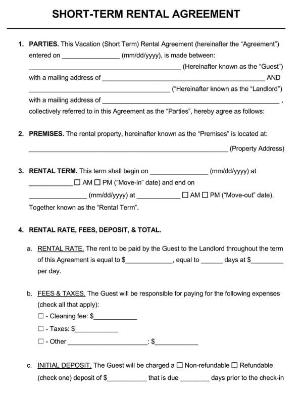 Free vacation rental lease agreement template 03