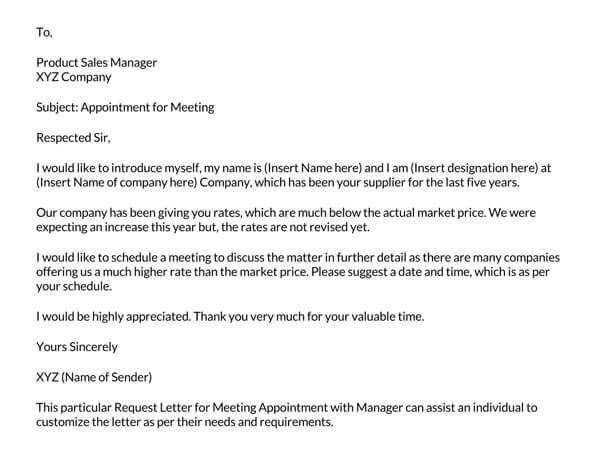 Editable meeting appointment request letter template 03