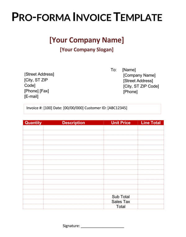 Proforma Invoice Sample - PDF Template