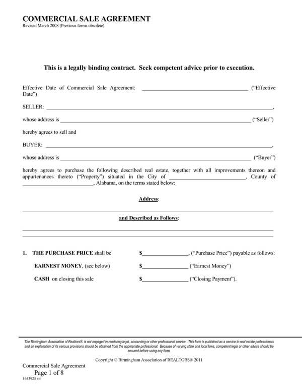 Professional Editable Commercial Real Estate Purchase Agreement Template 04 as Pdf File