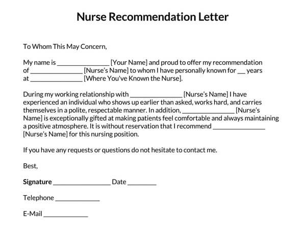 Word format registered nurse (RN) letter of recommendation template 05