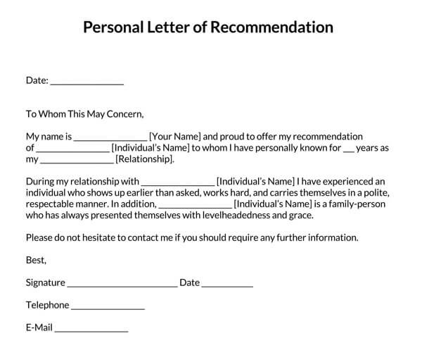 Personal recommendation letter for friend in Word format 05
