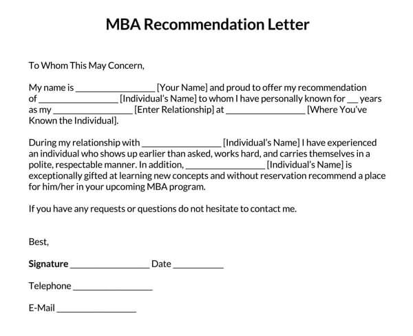 "Downloadable MBA Recommendation Template"
