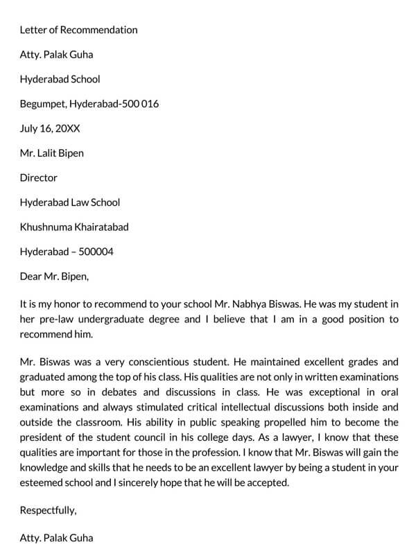 Student recommendation letter example (free download)