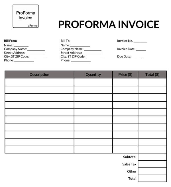 Proforma Invoice Format - Editable Word Template