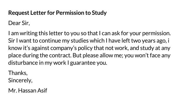 Download Free Permission Letter to Study While Working Template 07