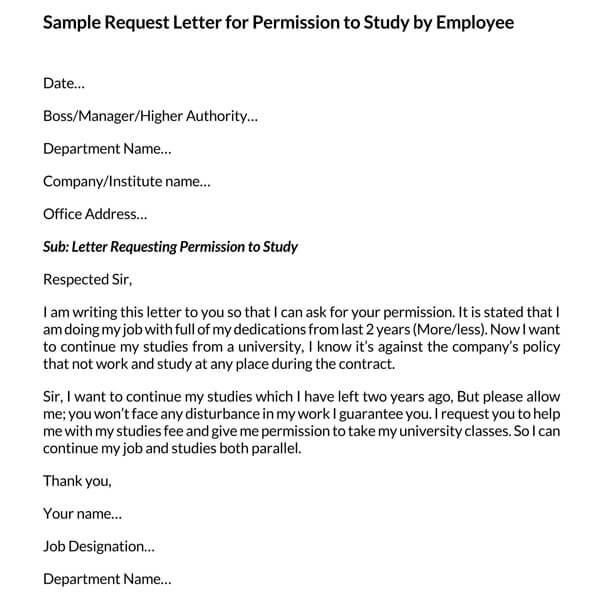 Download Free Permission Letter to Study While Working Template 08