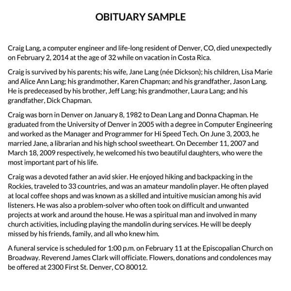 Obituary example for editing