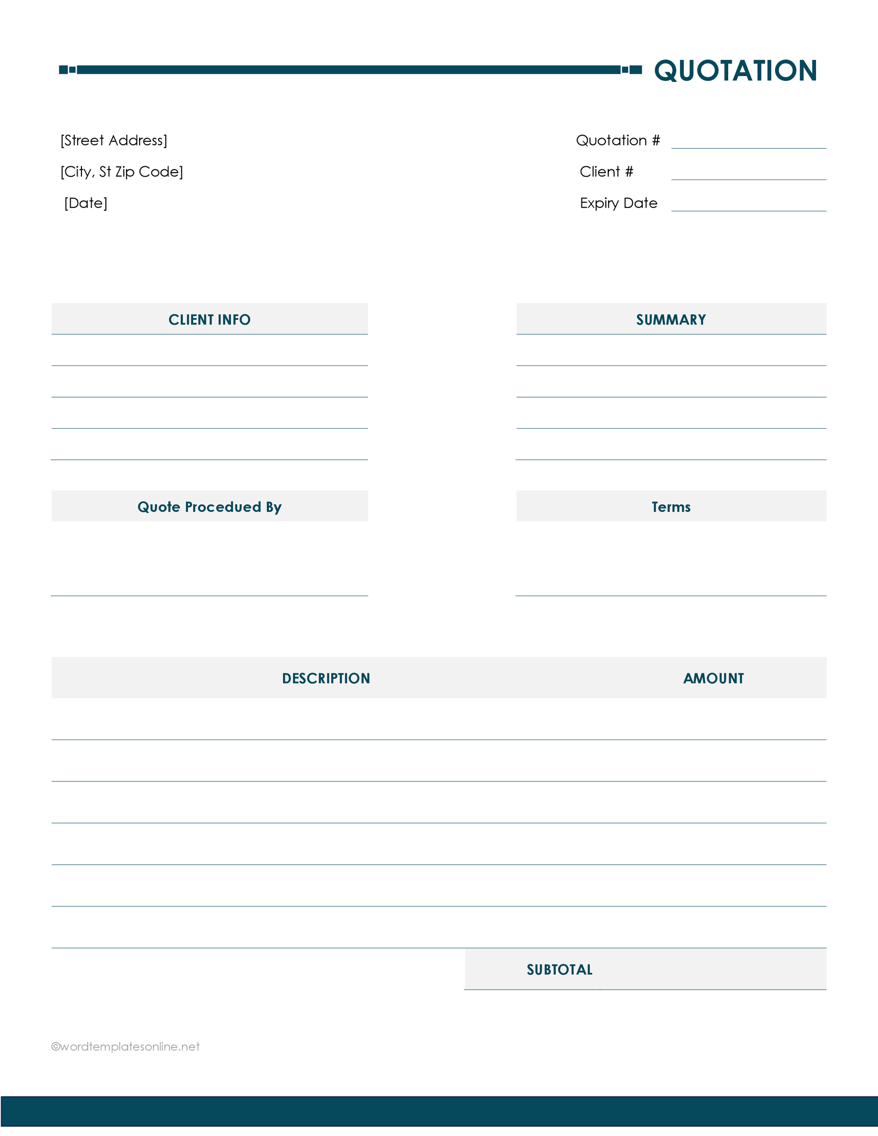 Printable quote template form free download in ms word