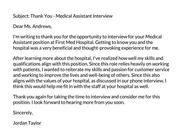 Free Printable Medical Assistant Phone Interview Thank You Letter Example as Word File