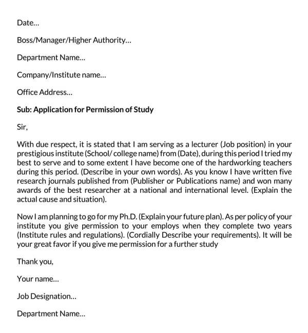 Download Free Permission Letter to Study While Working Template 09