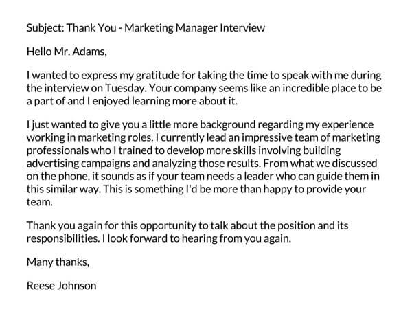 Free Fillable Marketing Manager Thank You Letter Example 01 as Word Format