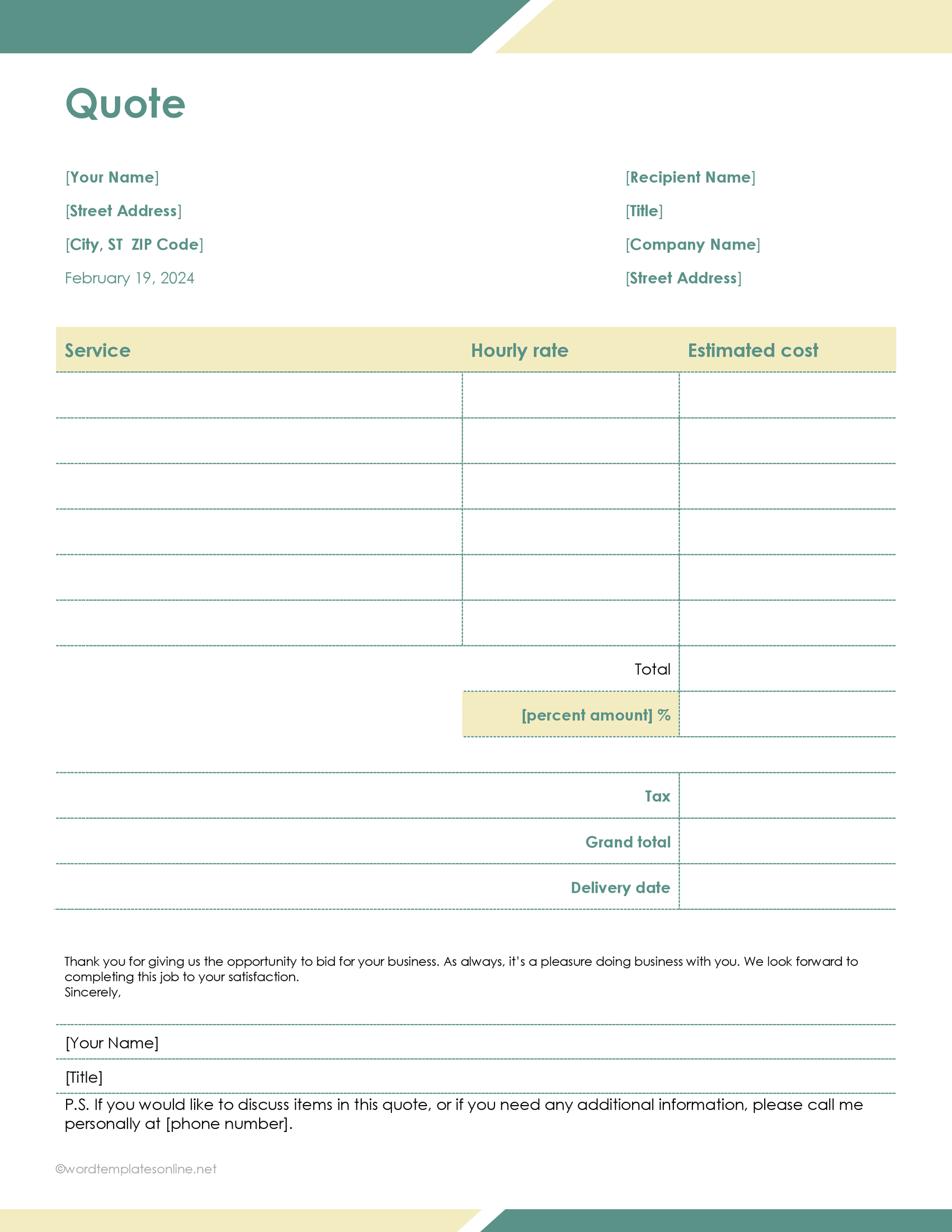 Editable Quotation Template 10 for Word File