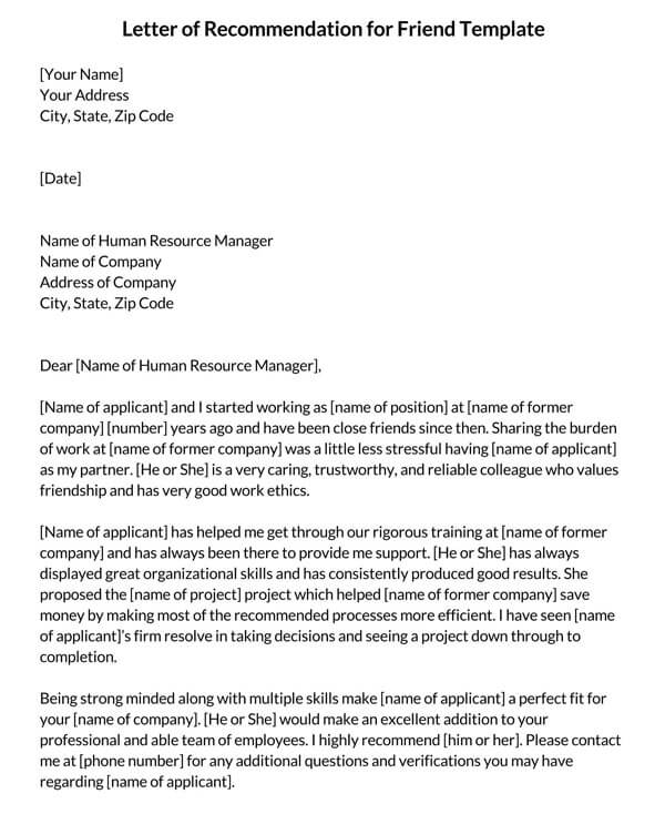 Personal recommendation letter for friend in Word format 11