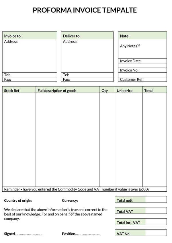 Proforma Invoice Example - Fillable PDF Form