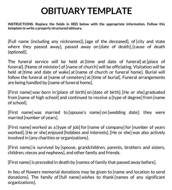 Free obituary example for reference
