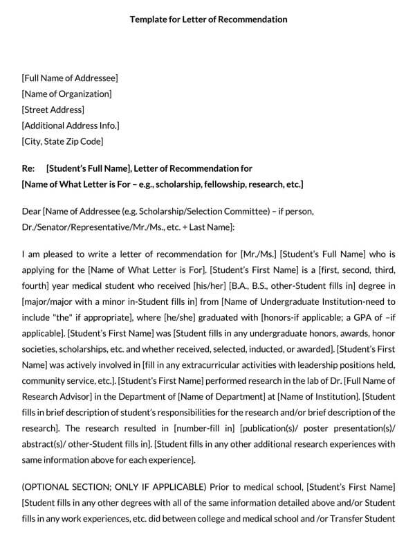 Student recommendation letter example in Word