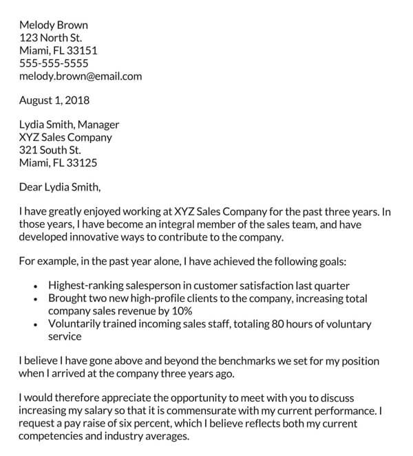 Free Downloadable Sales Company Salary Increase Request Letter Sample as Word File