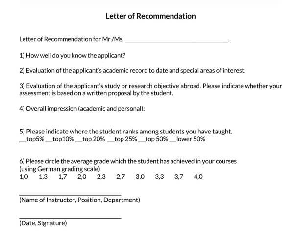 Free student recommendation letter example download