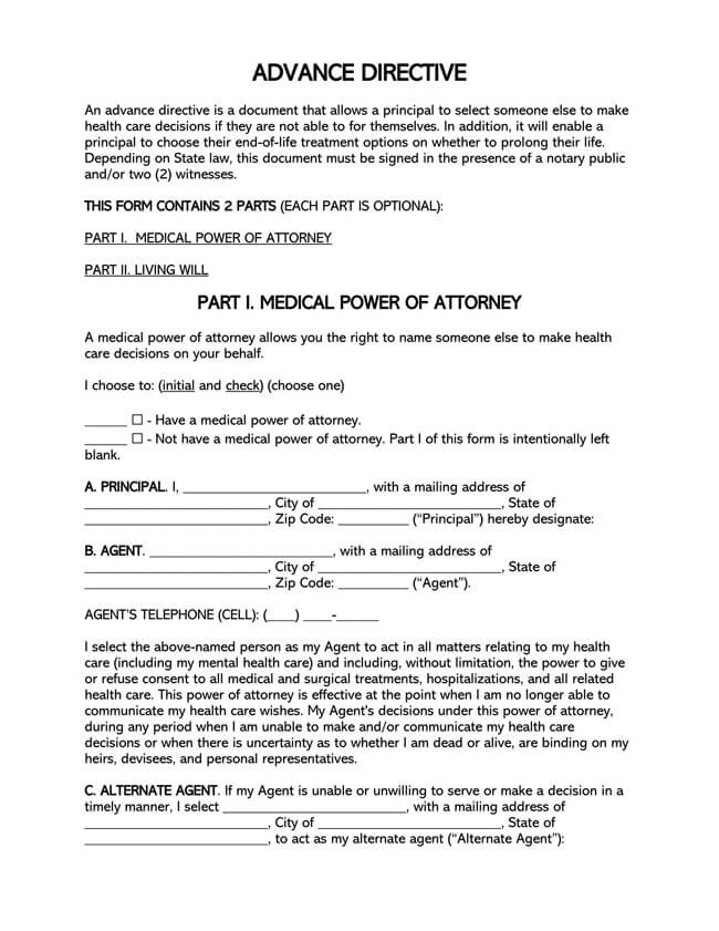 Free Downloadable Advance Directive Power of Attorney Form as Word Format