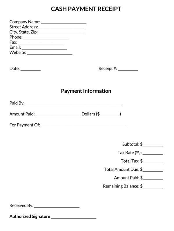 Free Cash-Payment-Receipt-Template