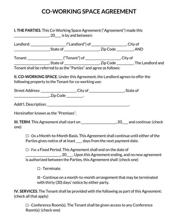 Editable Co-working Space Lease Agreement Example 01