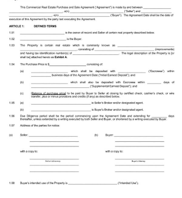 Great Editable Commercial Purchase And Sale Agreement Template as Pdf File