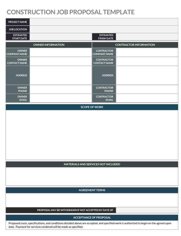 Free Construction Job Proposal Template- Excel Format