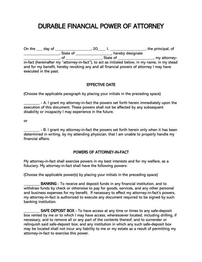 Free Downloadable Durable Financial Power of Attorney Form as Word Format