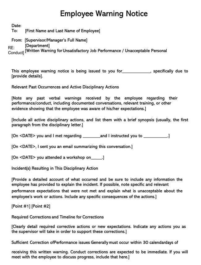 Free Printable Employee Warning Notice Template 02 in Word Format