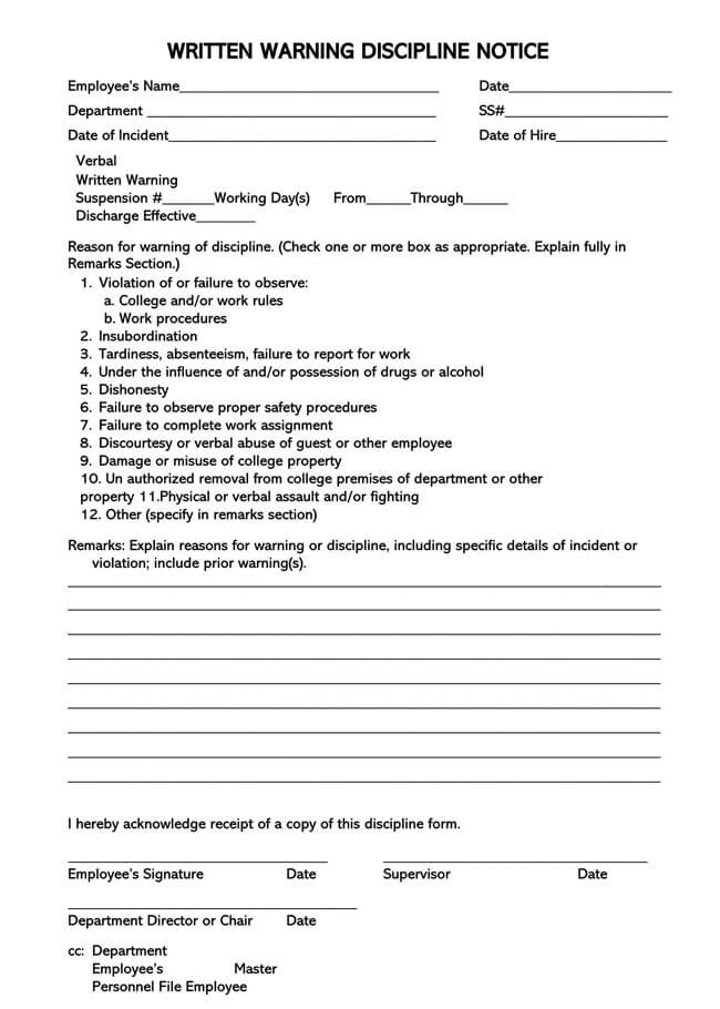 Employee Warning Notice Template for Word Documents 13