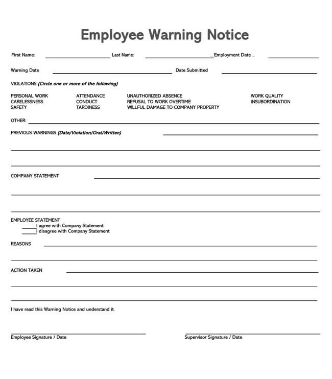Employee Warning Notice Template 16