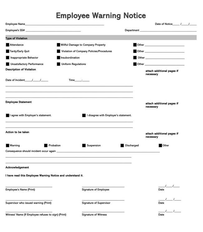 Employee Warning Notice Template with Printable Options 19
