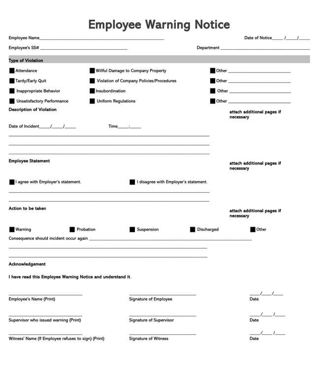 Free Printable Employee Warning Notice Template 16 in Word Format