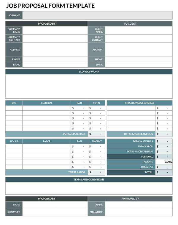 Printable Excel Job Proposal Template 02