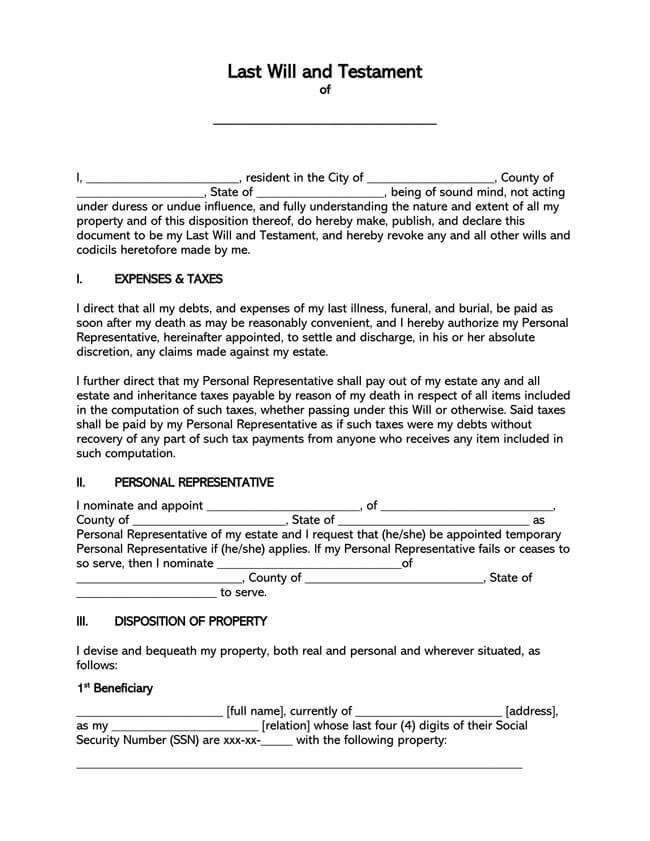 Free Downloadable Last Will and Testament Power of Attorney Form as Word Format