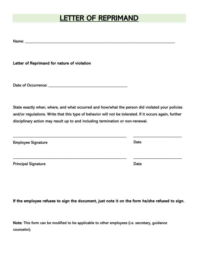 Letter of Reprimand Template 10
