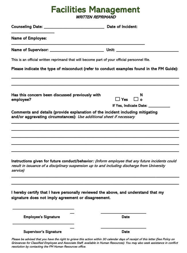Free Sample Form - Letter of Reprimand for Employee Performance