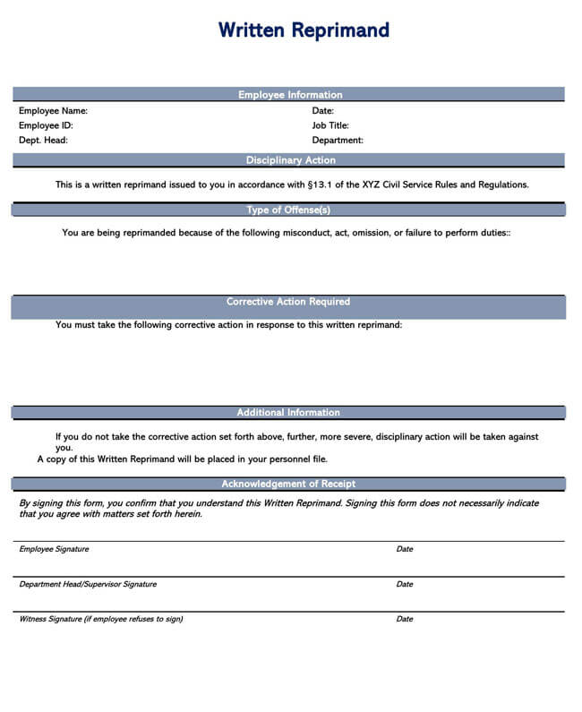 PDF Form - Letter of Reprimand for Employee Performance - Free