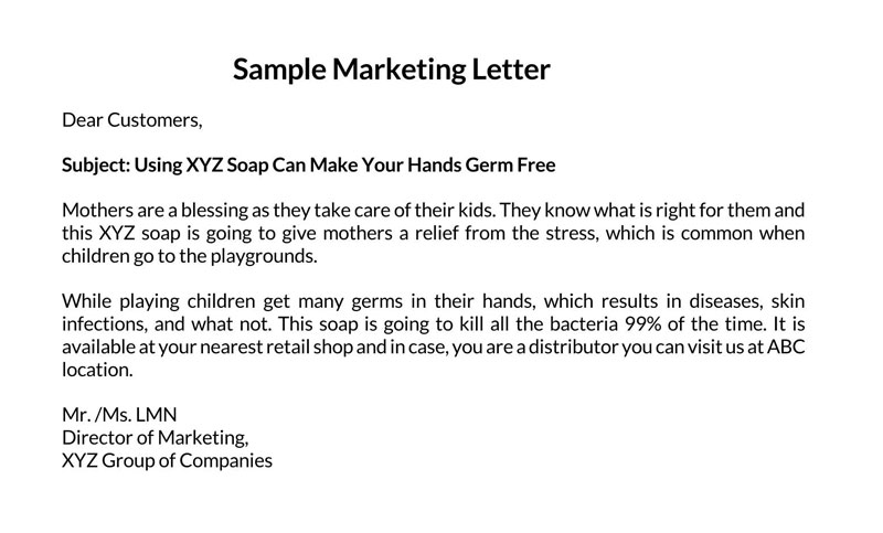Brilliant Soap Marketing Letter Sample as Word File