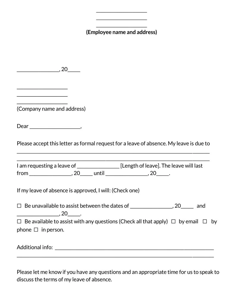 Permission Letter Asking for Leave from Work (Samples)