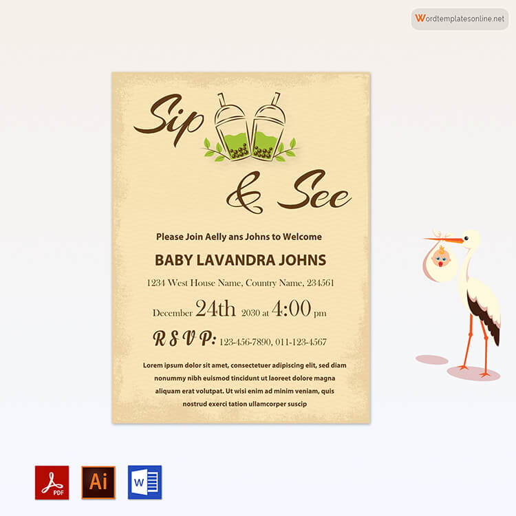Free Sip and See Party Invitation Template - Adobe Illustrator 05
