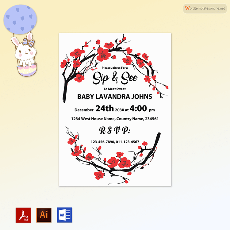 Sip and See Party Invitation - Free Printable Template 06