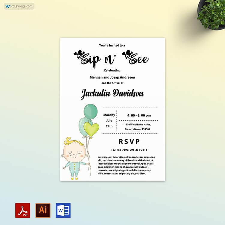 Free Sip and See Party Invitation - Printable Adobe Illustrator Template 19