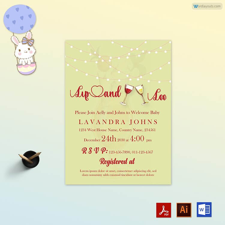 Sip and See Party Invitation - Editable Word Template 12